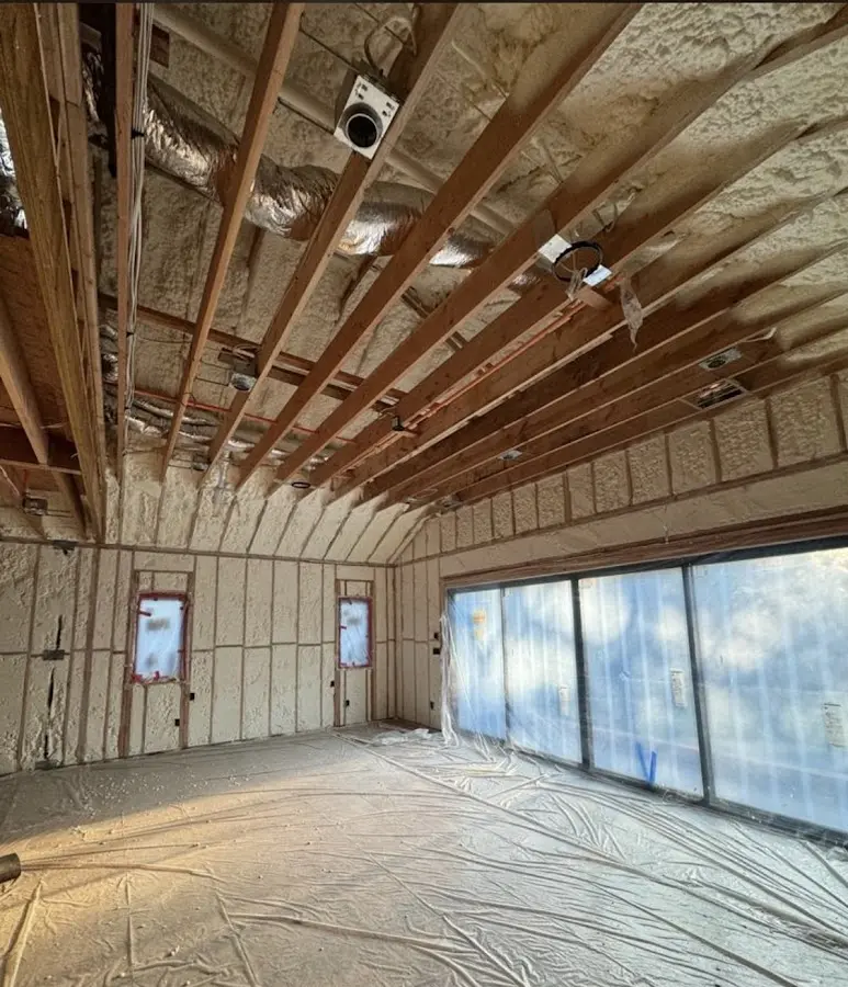 Interior walls and ceiling insulated with spray foam during new construction in Jarrell